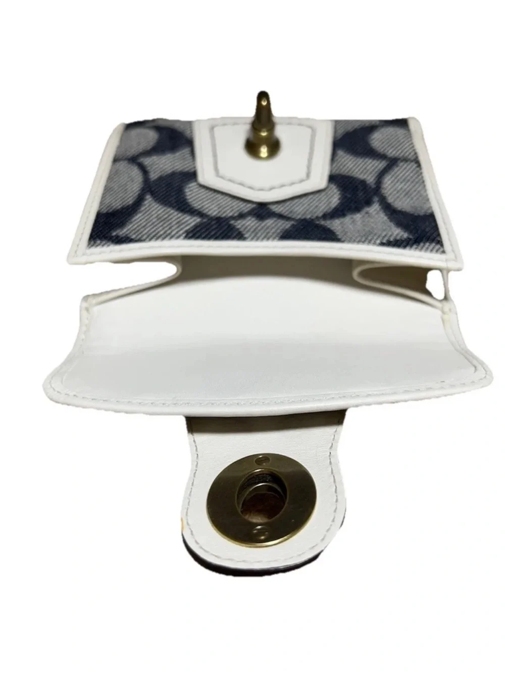 Coach Legacy Bi-Fold Wallet, Signature Denim, White Laced Leather, Brass